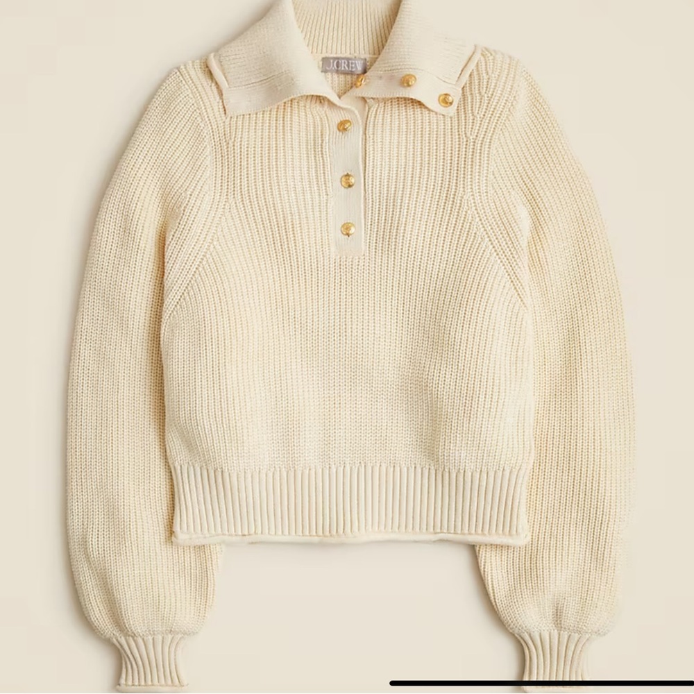 J. Crew Cream Knit Turtleneck Pullover with Gold Buttons